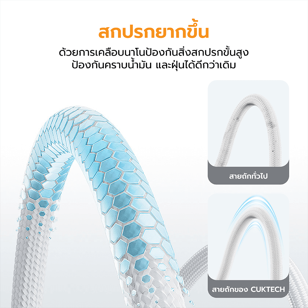 สายชาร์จเร็ว CUKTECH รุ่น CTC615W 6A 240W USB-C ยาว 1.5 ม. สีส้ม (รองรับการชาร์จ PD3.1)